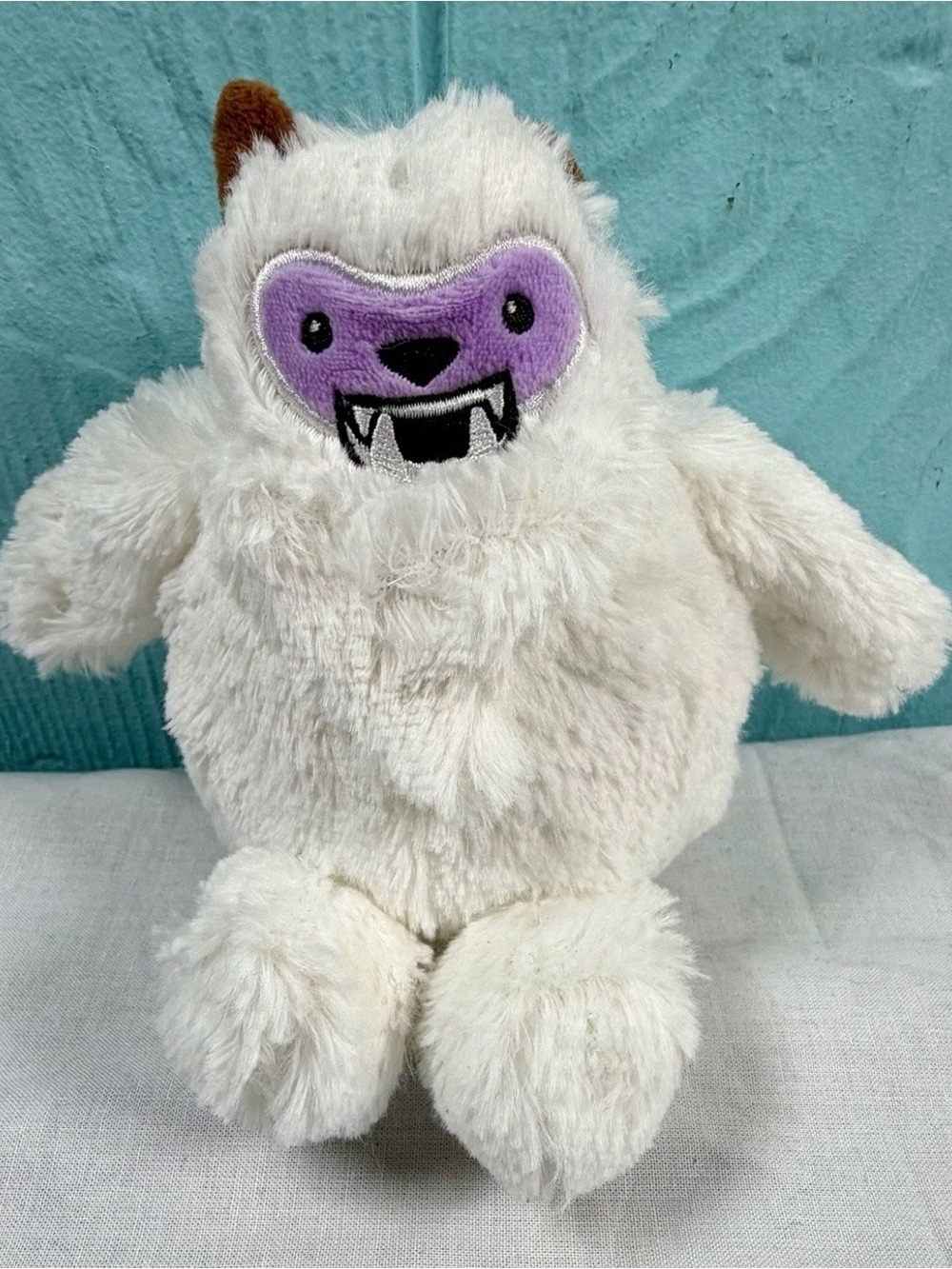 Plush White Yeti Stuffed Animal with Purple Face Accent - Kids Toy